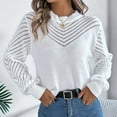 thumbnail image 6 of Wdgfv Women's Lightweight V-Neck Cotton Striped Pullover Top Elegant Women's Winter Pullover Sweater Soft Casual Comfort Round Neck Openwork Long Sleeve Top, 6 of 8