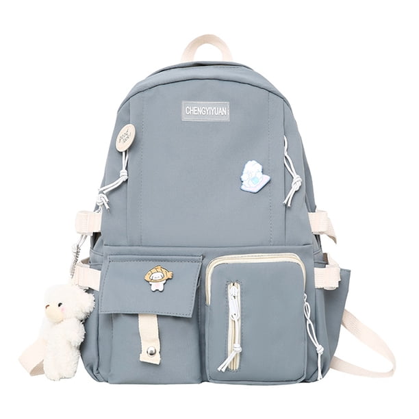 Mochila Casual Mujer Moda Mochilas Escolares con Medalla Colgante para Deporte Azul