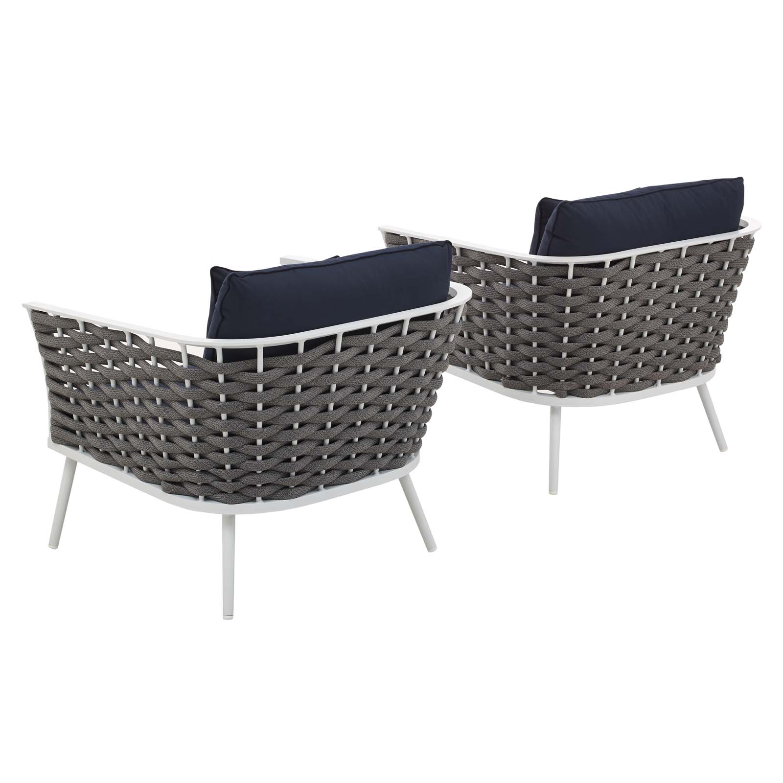 Modern Contemporary Urban Design Outdoor Patio Balcony Garden Furniture Lounge Chair Armchair, Set of Two, Fabric Aluminium, White Navy - image 3 of 6
