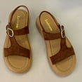 thumbnail image 6 of Sandles for Women Women's Fashion Casual Spring And Summer Outer Wear Solid Color Round Toe Open Toe One-Line Buckle Soft Bottom Flat Sandals Brown, 6 of 7