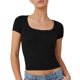 thumbnail image 1 of Camiseta de mujer transpirable con cuello cuadrado de color puro y manga corta ajustada para desplazamientos, 1 of 5