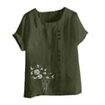 thumbnail image 4 of Cmfcve Women's Plus Size Tee Shirt Short Sleeve Round Neck Cotton Linen Tops Printed Button Henley Blouse, 4 of 5