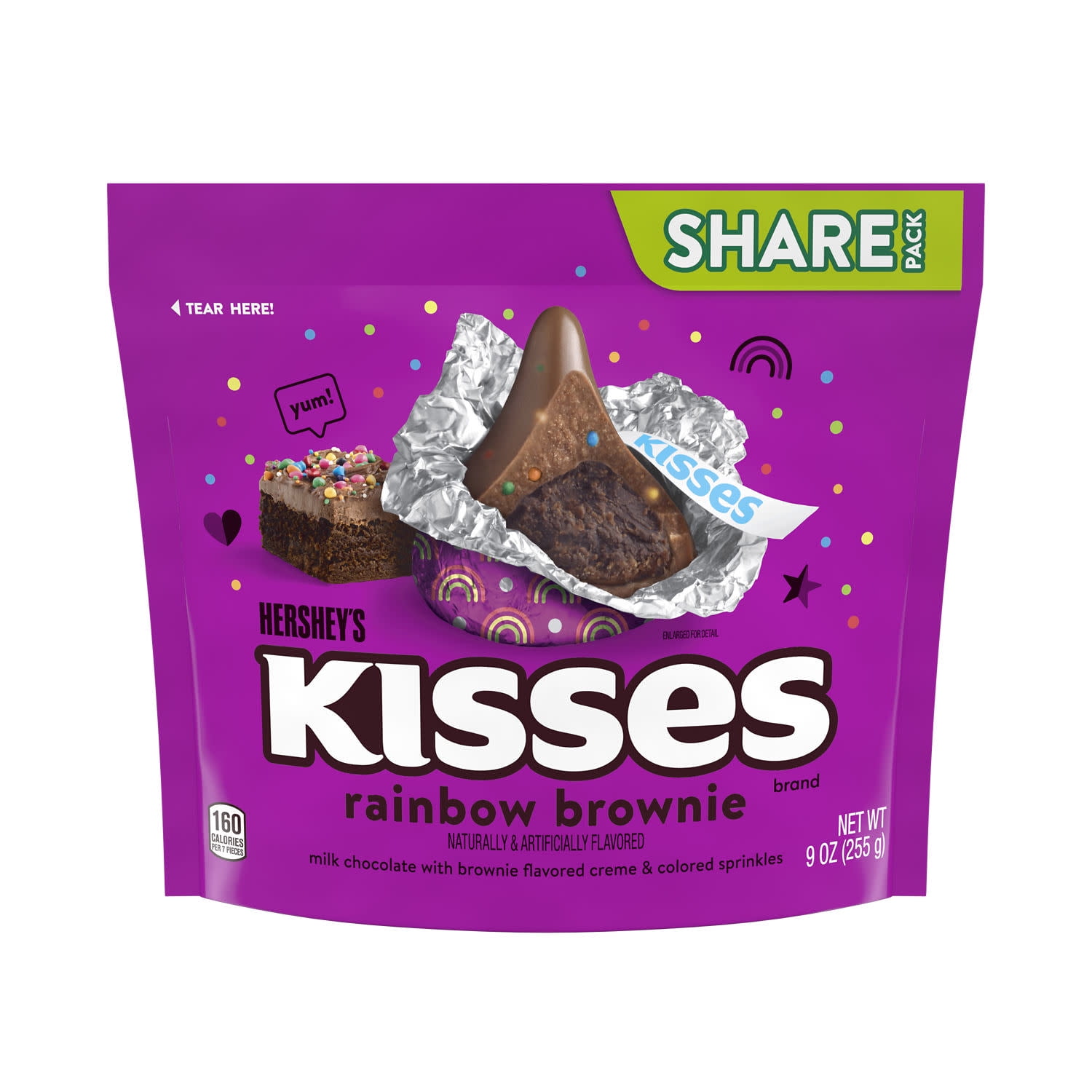 (3 pack) Hershey's Kisses Rainbow Brownie Flavored Candy, Share Pack 9 oz