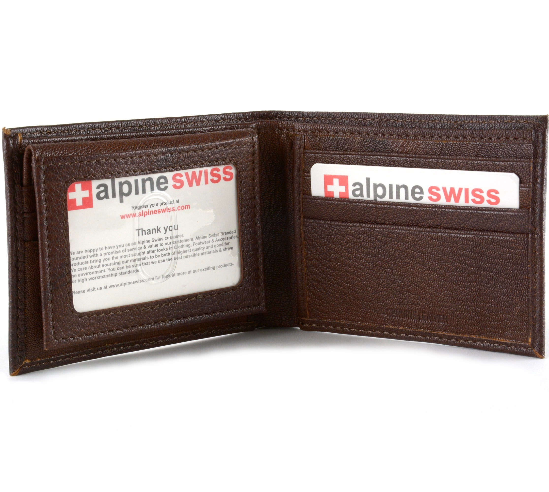 Alpine Swiss Mens Wallet Genuine Leather Removable ID Card Case Bifold ...