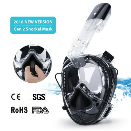 AngelCity Snorkel Mask for Kids and Adults,180 Panoramic View Free Breathing Full Face Snorkeling Mask with Detachable GoPro Mount -