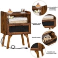 thumbnail image 5 of LELELINKY Rattan Nightstand with Charging Station, Boho Bedside Table with Handmade Drawer & Open Shelf for Bedroom, Brown, 5 of 7