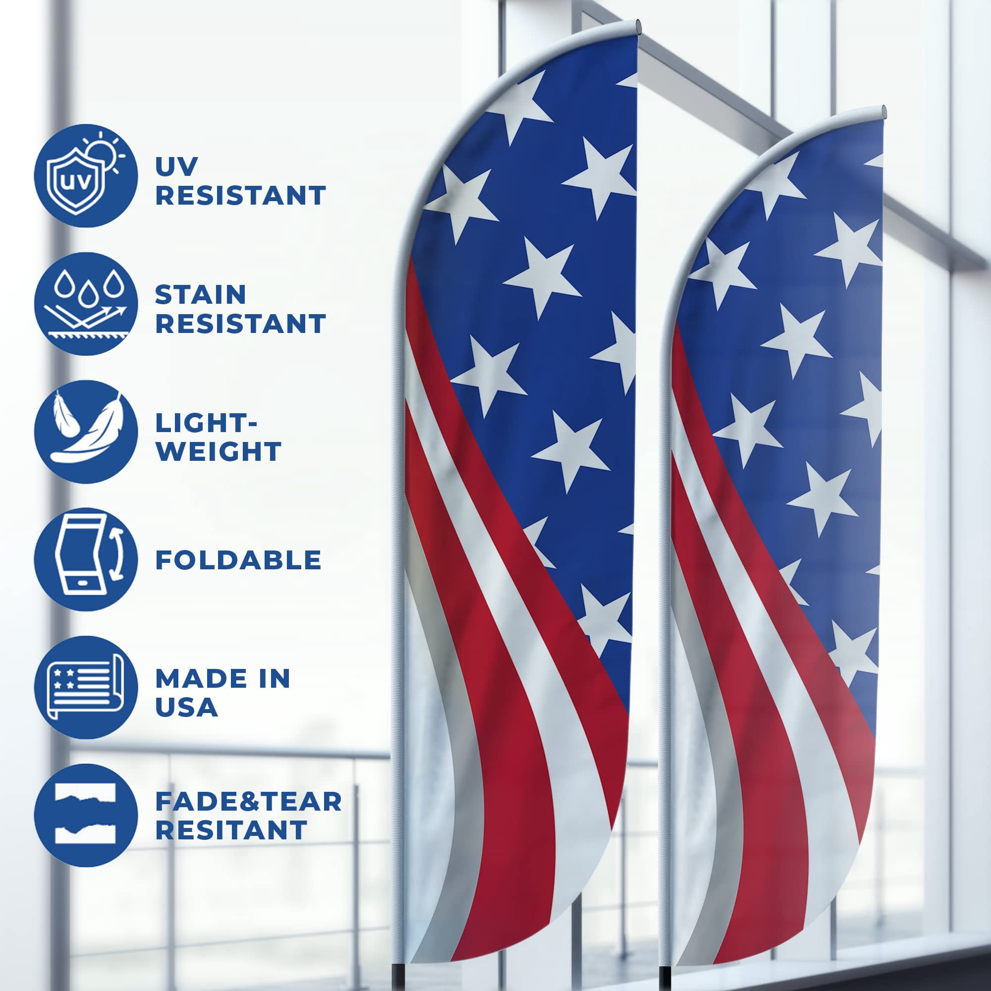 American Flag Feather Flag(11.5feetX2.5feet) by DreamController | Outdoor Business Advertising Tall Flag | Weather-Resistant Knitted Swooper Flag | Made in USA | HD Print (Flag Only)