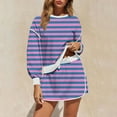 thumbnail image 4 of Bloomae 2 Piece Striped Sets for Women Casual Tracksuit Long Sleeve Crew Neck Pullover Sweatshirt Drawstring Elastic Waist Skirted Skorts Matching Set Lounge Wear Sweat Suit Purple XL, 4 of 8