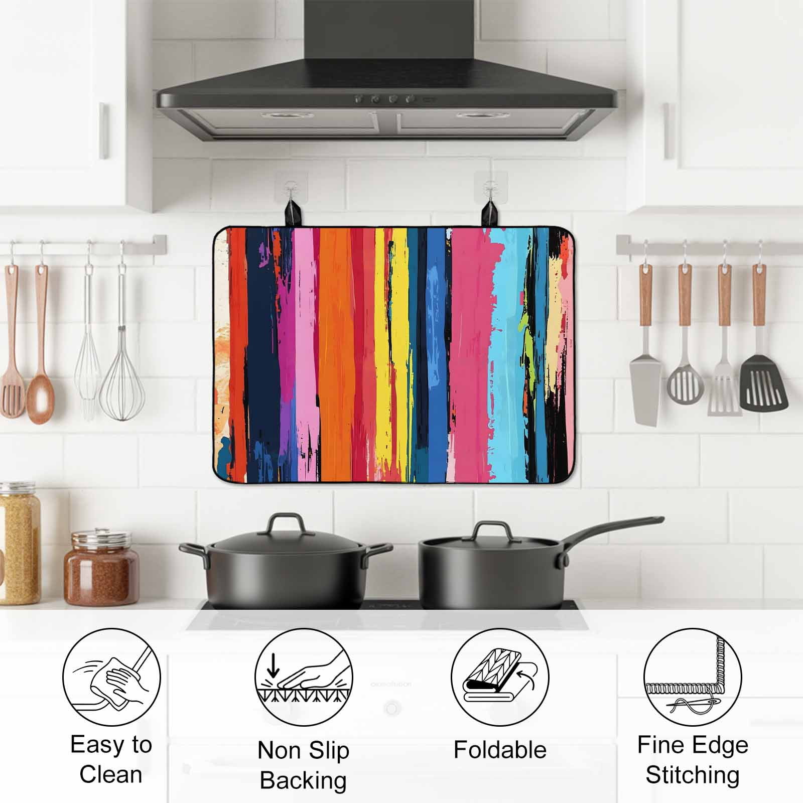 Colorful Striped Stove Top Cover for Electric Stove, Heat-proof & Non Slip Glass Top Stove Cover Protector, Modern Rainbow Abstract Graffiti Art Kitchen Flat Cooktop Rubber Mat 24x21 Inches
