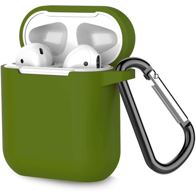 Coffea Protective Silicone Case with Keychain for AirPods 1 & 2 (Front LED Not Visible) (Olive Green)