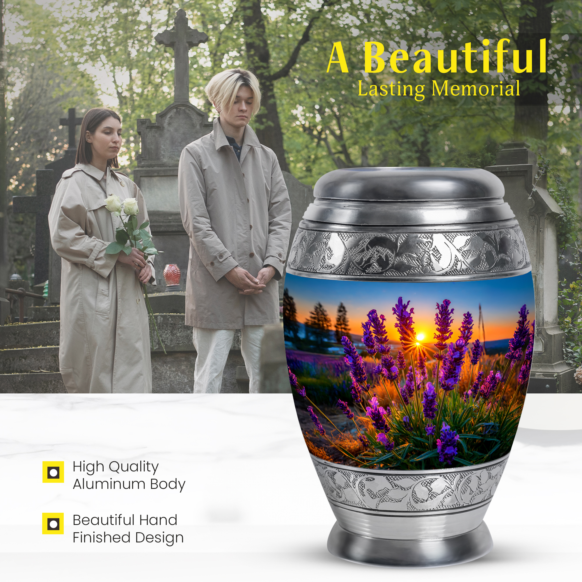 MUKTIVE Lavender Grass Adult Urns for Human Ashes Men & Women, Funeral Sunrise Urns for Human Ashes, Large Blue Cremation Urn for Adult Male, Memorial Ash Holder, 10 Inch