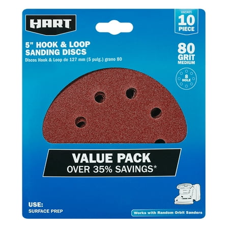 

HART 10-Piece 5-inch Hook and Loop Sanding Discs 80 Grit