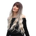 thumbnail image 3 of Pelucas beige degradado negro de 26 "parte media para mujeres Pelucas de cabello brasileño de exterior exterior exterior natural Salvador Mujeres sintéticas largas pelucas, 3 of 10