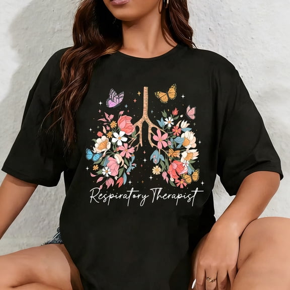 100% Cotton Unisex Respiratory Therapist Therapy Lung Happy Easter Day Floral T-Shirt