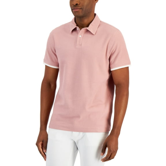 Alfani Men’s Regular-Fit Tipped Polo Shirt, Pink, Large