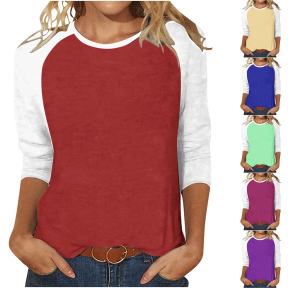 Ovafbau Women Long Sleeve Hoodless Pullover Sweatshirts Womens 3 4 Sleeve Crew Neck Pullover Top Casual Blouse Fall Winter Outfits