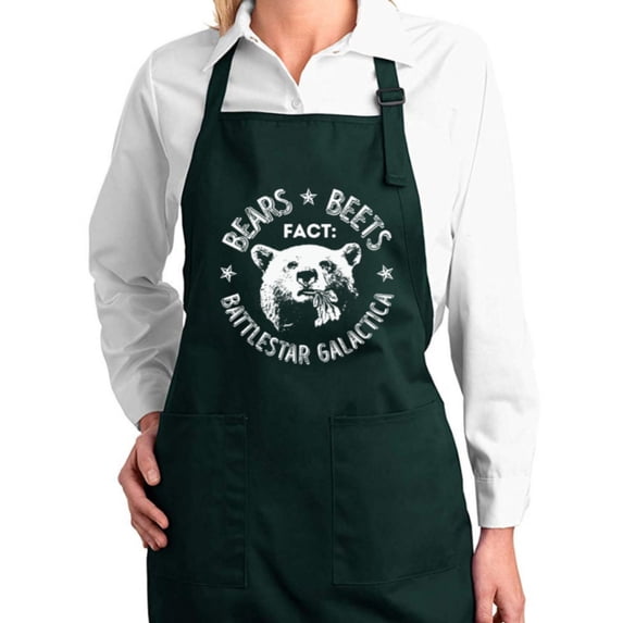 Wild Bobby, Bears Beets Fact Battlestar Galactica Office Quote Kitchen BBQ Grilling Cooking Graphic Apron with Pockets, Forest Green, One Size