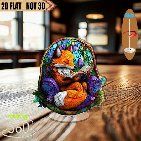 1pc 2d flat Rotating acrylic centerpiece featuring a playful fox reading a fairy tale perfect for cozy evenings and festive gatherings
