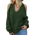 thumbnail image 1 of Asyoly Womens Halter Neck Cold Shoulder Sweater Long Sleeve V Neck Solid Color Knit Pullover Sexy Jumper Loose Top, 1 of 5