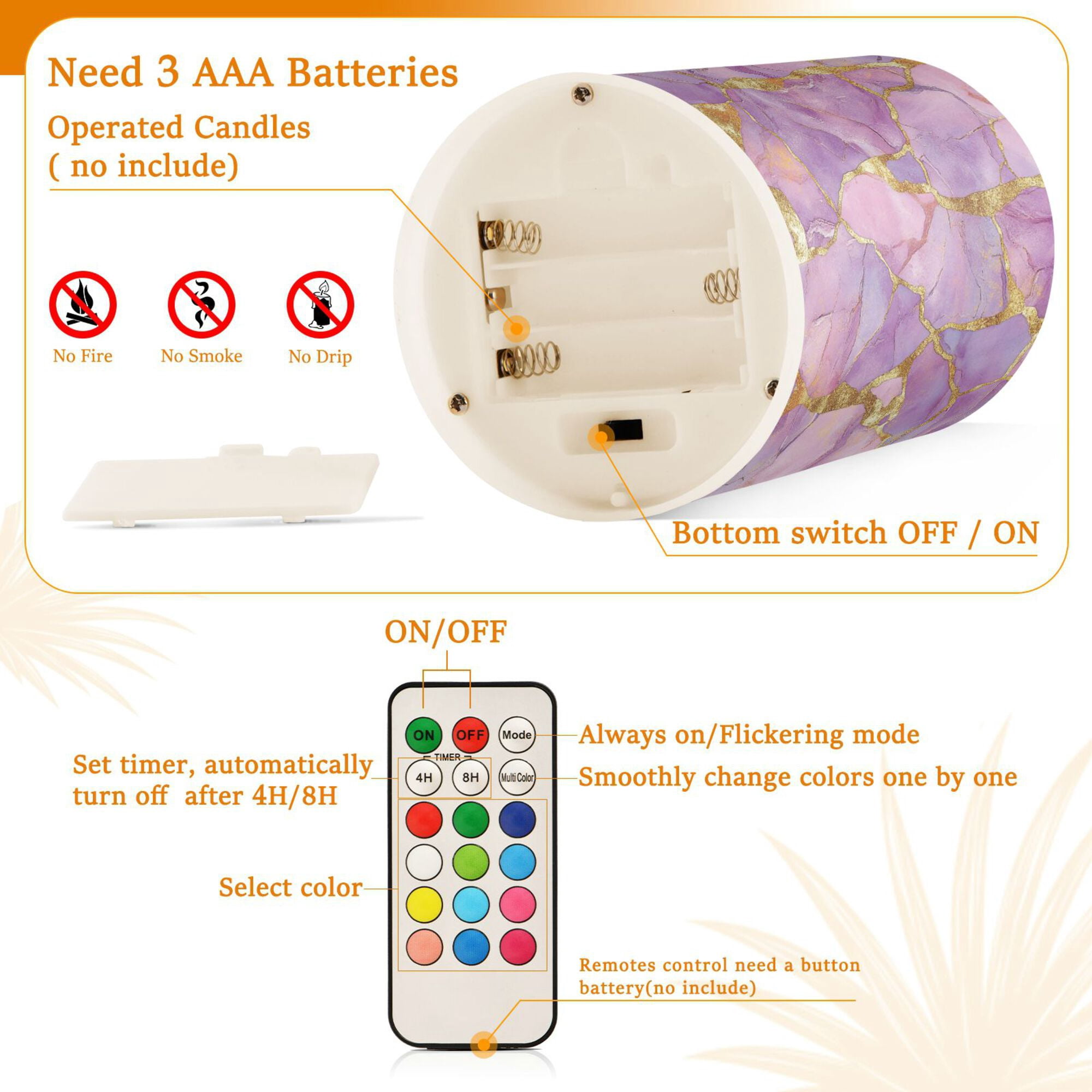 Yayeee Flameless Candles with Remote Flickering Battery Operated Multi Color Changing, Pastel Pink Marble Pattern