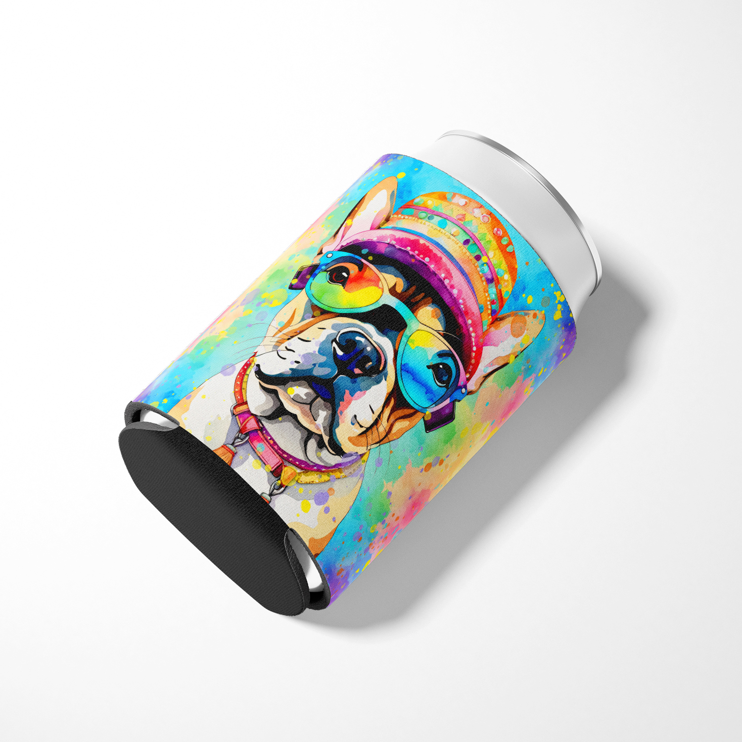 French Bulldog Hippie Dawg Can or Bottle Hugger 3 in x 5 in