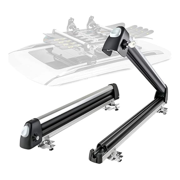 33'' Aluminum Universal Ski Roof Rack Fits 6 Pairs Skis or 4 Snowboards, Ski Roof Fit Most Vehicles Equipped Cross Bars