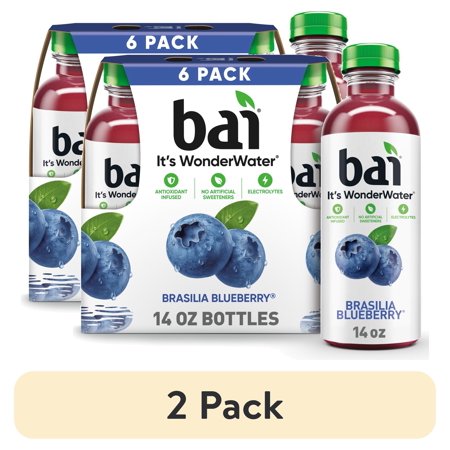 (2 pack) Bai Brasilia Blueberry Antioxidant Infused Water Beverage, 14 fl oz, 6 Pack Bottles