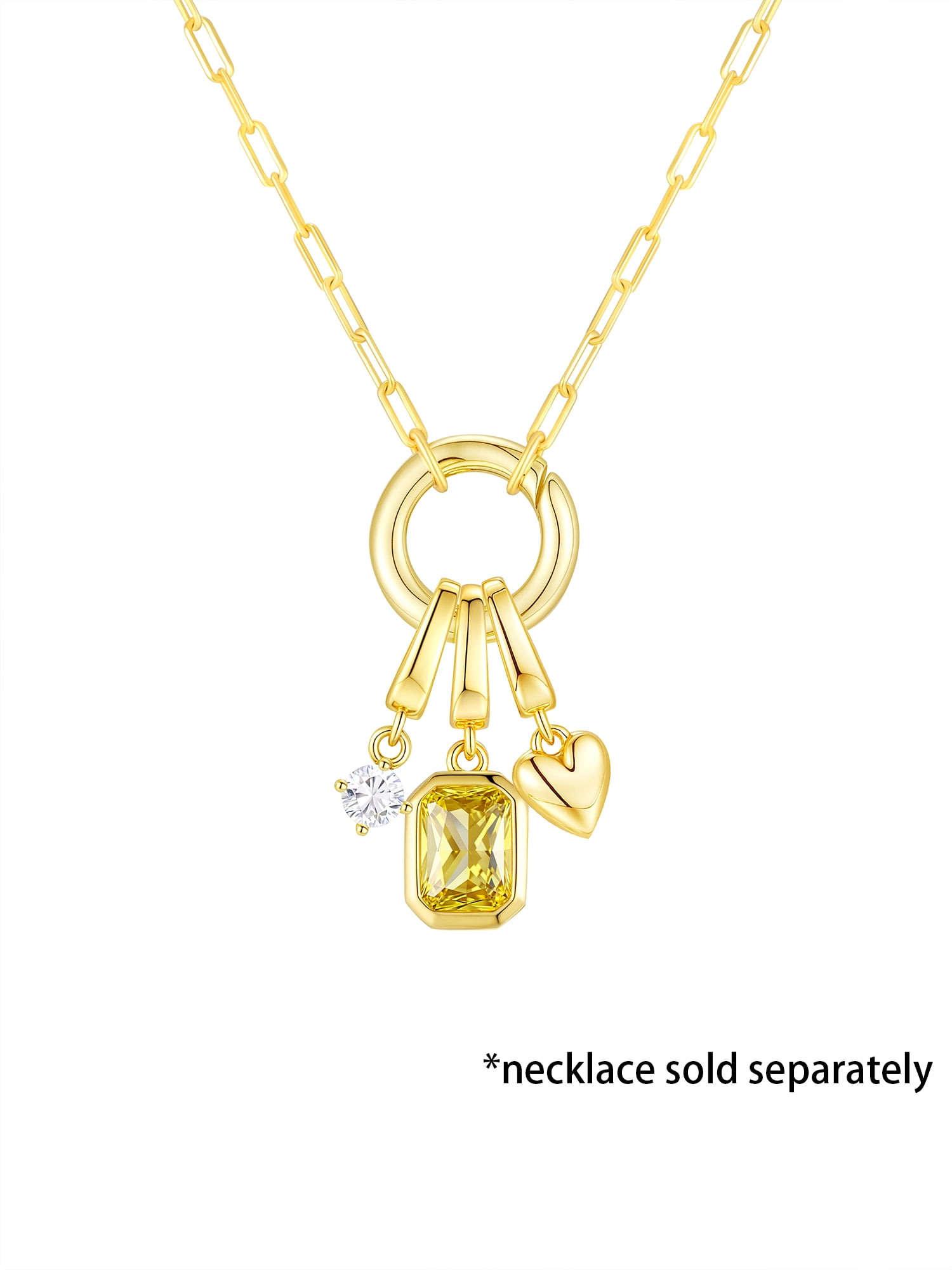 Brilliance Fine Jewelry Simulated Citrine and Simulated Diamond Charm Set in 14KT Gold Plated Sterling Silver