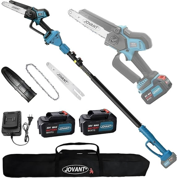 Cordless Pole Saw with 2 Max 20V*4Ah Batteries,8inch Chainsaw and Ploe tree trimmer.Electric Pole Saw and Branch cutter Battery Powered,15-Foot Reach for Tree Trimming and Pruning saw /Bag