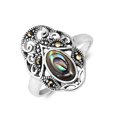 thumbnail image 3 of Vintage Royal Swirl Oval Peacock Abalone Marcasite Sterling Silver Ring-8, 3 of 5