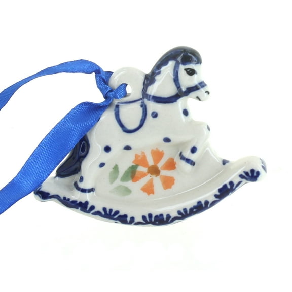 Blue Rose Polish Pottery Garden Bouquet Rocking Horse Ornament