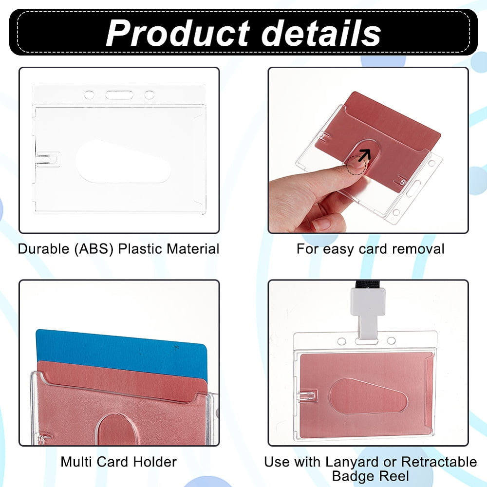 50 Pack Hard Plastic ID Card Badge Holder Clear Horizontal Hard Plastic Name ID Badge Holder with Easy Access Thumb Slot DIY