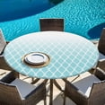 thumbnail image 6 of Aqua Ombre Stripe Round Tablecloth, Fitted Table Cover with Elastic for 45"-54" Round Tables, Modern Abstract Art Gradient Striped Table Cloth Outdoor Indoor Dinning Party Waterproof Tablecloths, 6 of 7