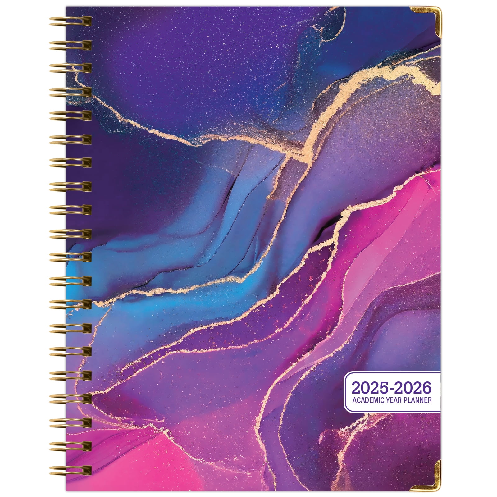 Academic Year 2025-2026 Planner, June 2025 - July 2026, 8.5"x11" Daily Weekly Monthly Planner Yearly Agenda, Hardcover, Bookmark, Pocket Folder and Sticky Note Set (Pink Purple Marble)