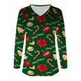 thumbnail image 4 of Camiseta con estampado navideño de moda para mujer Blusa de manga larga con cuello en V Tops casuales Pompotops FGAJ16026, 4 of 5