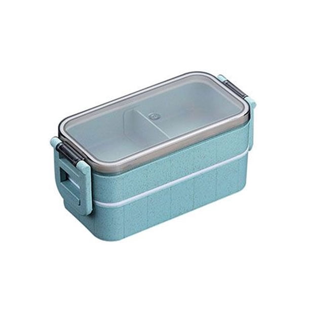 Yuarrent Fiambrera a prueba de fugas, contenedor de almacenamiento de frutas, compartimento de doble capa, cajas Bento para microondas, estudiante, Cocina y Comedor Azul Doble capa Yuarrent HA069703-02