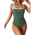 thumbnail image 2 of Dycnvjo Women'S Swimsuits Color Block Slimming Tummy Control Bathing Suit V Full Coverage Swimwear Green XXL, 2 of 7
