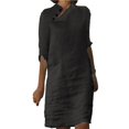 thumbnail image 2 of Casual Stand Collar Button Cotton Linen Solid Color Mid Sleeved Dress Womens Midi Dress Casual Mother of The Bride Dress, 2 of 6