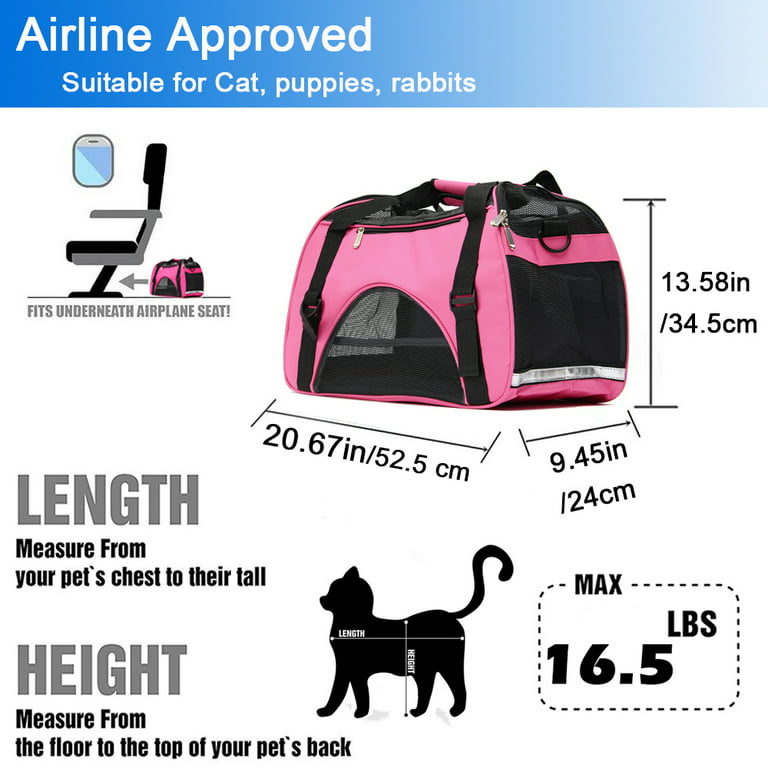 OLOEY Cat Carrier Airline Approved Pet Carrier Soft Sided Dog Carriers,  4-Window Portable Foldable Travel Bag for Medium Large Cats, Small Dog,  Puppy