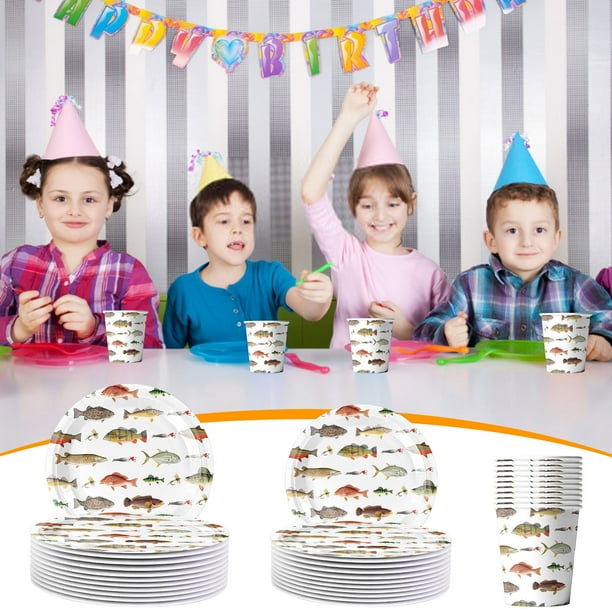 Set de Decoración para Fiesta Temática de Pesca | Vajilla Desechable | Incluye 10 Vasos de Papel