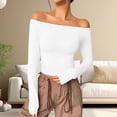 thumbnail image 2 of Womens Off The Shoulder Tops Long Sleeve Basic T Shirts Going Out Cute Fall Fashion 2024, 2 of 7