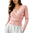 thumbnail image 3 of Womens Long Sleeve Tops Dressy Casual Wrap Fall Blouses V Neck Ruched Shirts, Cinched Waist Elegant Work Shirts, 2026 Trendy Business Outfits, 3 of 9