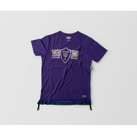 Kodesh Fresh YAHNited Kingdom of 12 Tribes Gold Print Hebrew Israelite T-Shirt with Fringes