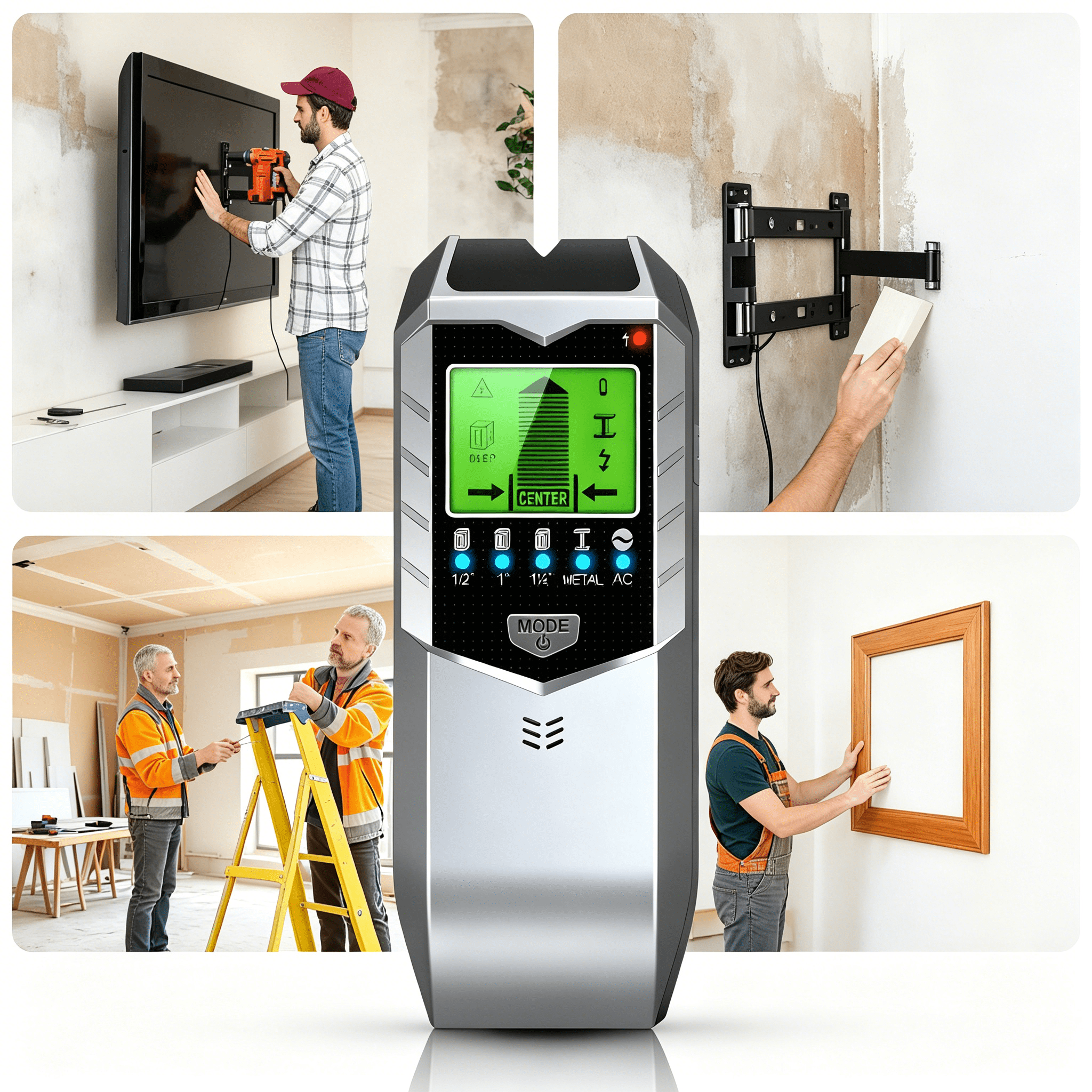 GJX 2026 New Stud Finder Wall Scanner - 5 in 1 Stud Finder Wall Detector with Led Display & Sound Warning for Live Ac Wire,Pipe,Metal,Lumber and Joist Drywall Framing Detection(Have 9V Battery)