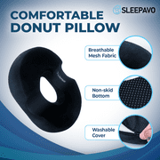 Sleepavo Seat Donut Pillow for Tailbone Pain Relief Cushion - Hemorrhoid pillow - Butt Cushions Pillow for Pressure Relief, Chair, Coccyx, Sciatica, Postpartum Pregnancy Sitting Pillow Donut Cushion