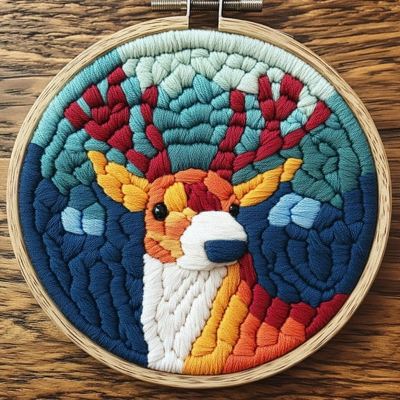 Punch Needle kits Abstract Reindeer Elk Easy for Beginners DIY Punch Needle Yarn Starter Embroidery Set for Craft lovers with Printed Pattern and Hoop for Home Decor 20x20cm(3)