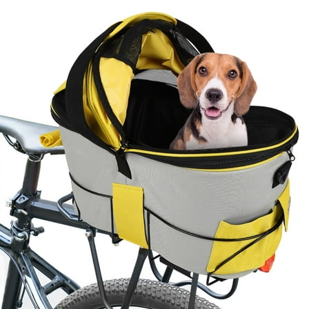 PET FULED Dog rear bicycle basket, pet commuter seat basket for rear of bicycle, easy to comfortable padded bicycle basket（yellow）