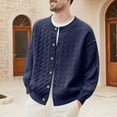 thumbnail image 2 of Miluxas Men's Fall Winter Button Sweater Round Neck Loose Inner Layer Knit Sweater Cardigan Navy XL(XL), 2 of 4