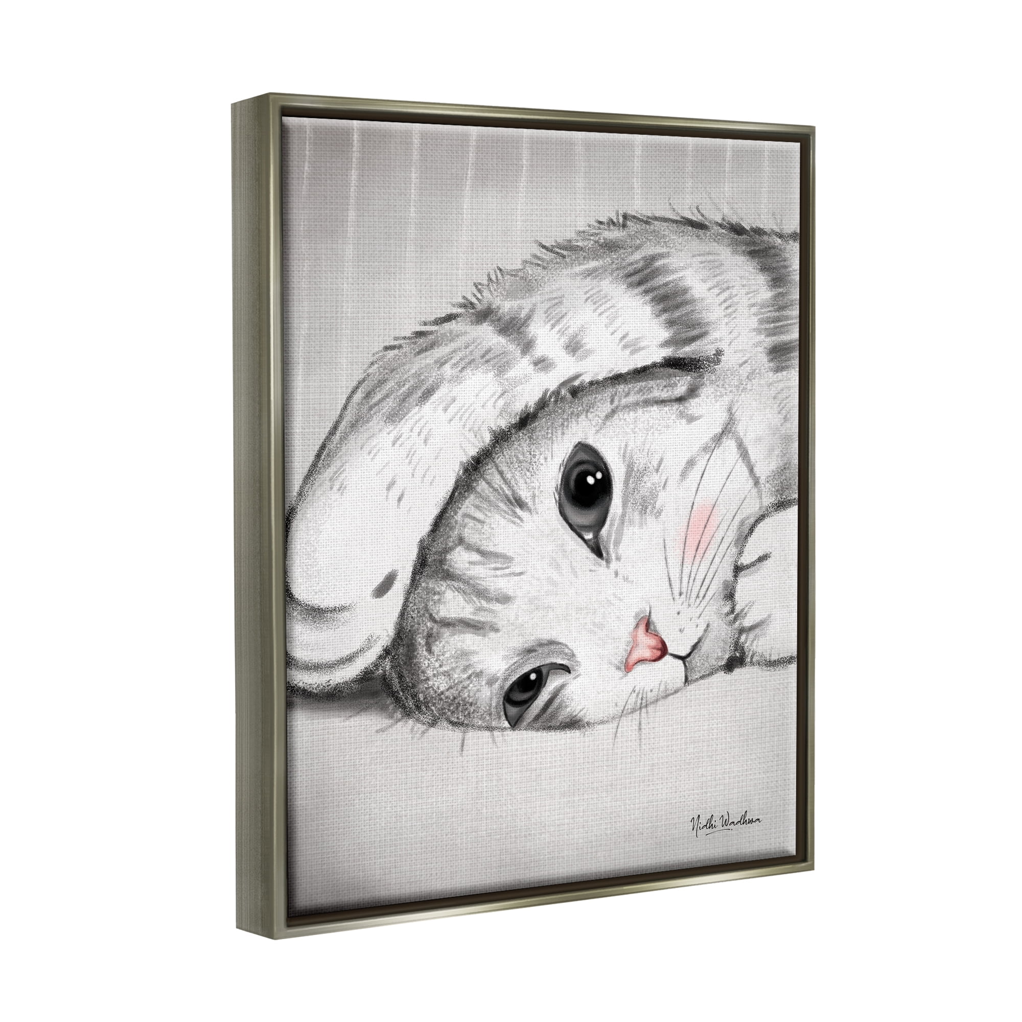 Stupell Industries Sleepy Cat Portrait Animals & Insects Painting Gray Floater Framed Art Print Wall Art, 25 x 31