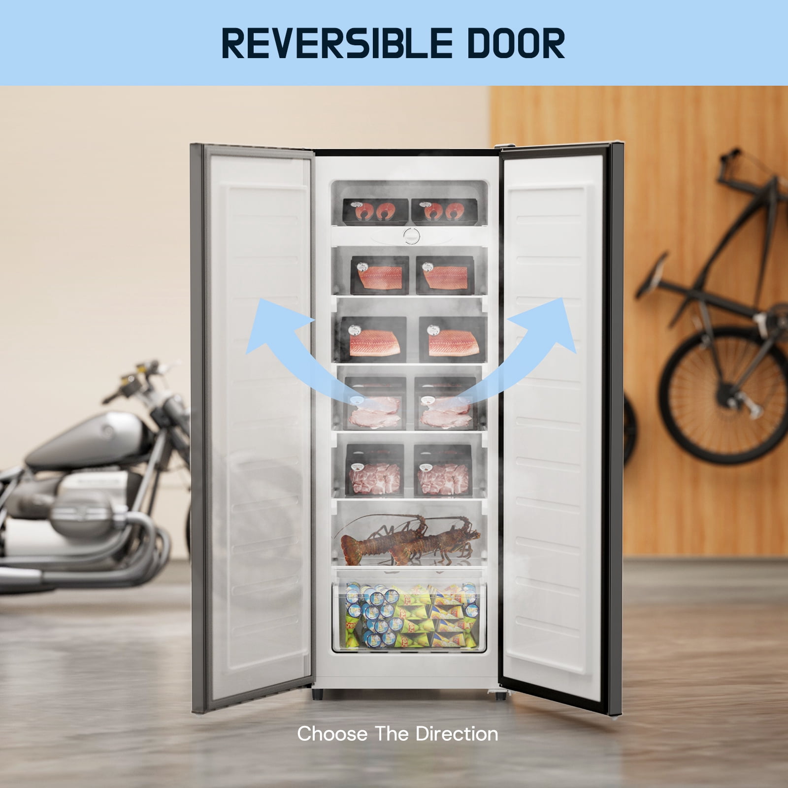 Upstreman 7.0 Cu.Ft Upright Freezer Convertible Freezer/Refrigerator, Garage Ready Deep Freezer Fridge with Reversible Door, UP70 Black
